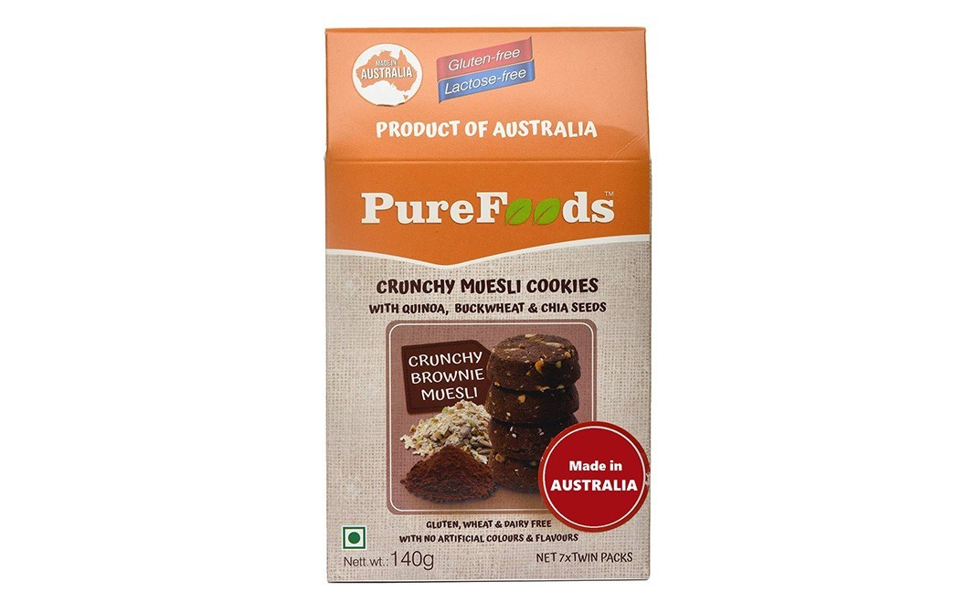 Purefoods Crunchy Brownie Muesli Cookies (with Quinoa, Buckwheat & Chia Seeds)   Box  140 grams